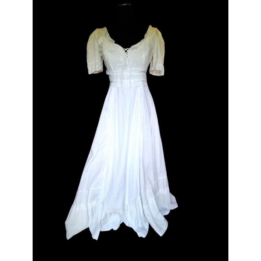 White Maxi Dress with Lace-Up Bodice